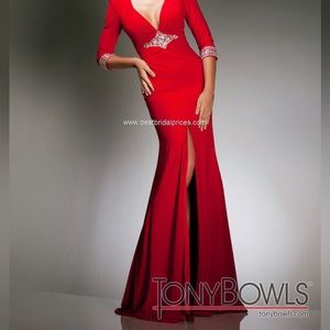 Tony Bowls red evening gown